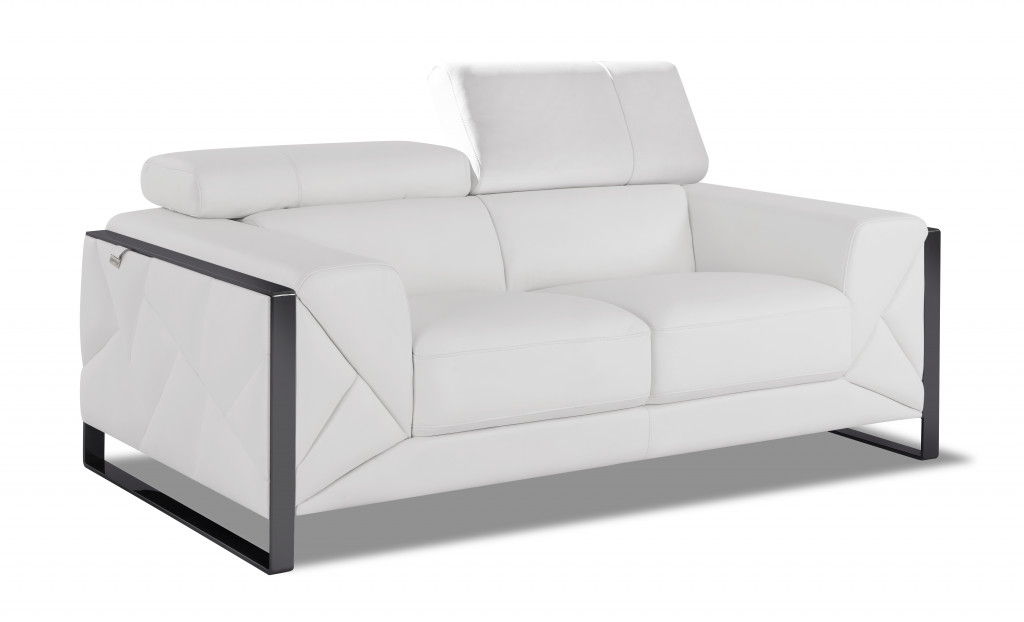 Loveseat - White - Italian Leather And Chrome