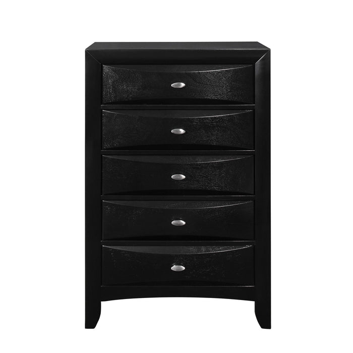 Solid Wood Mirrored Five Drawer Standard Dresser 59" - Black