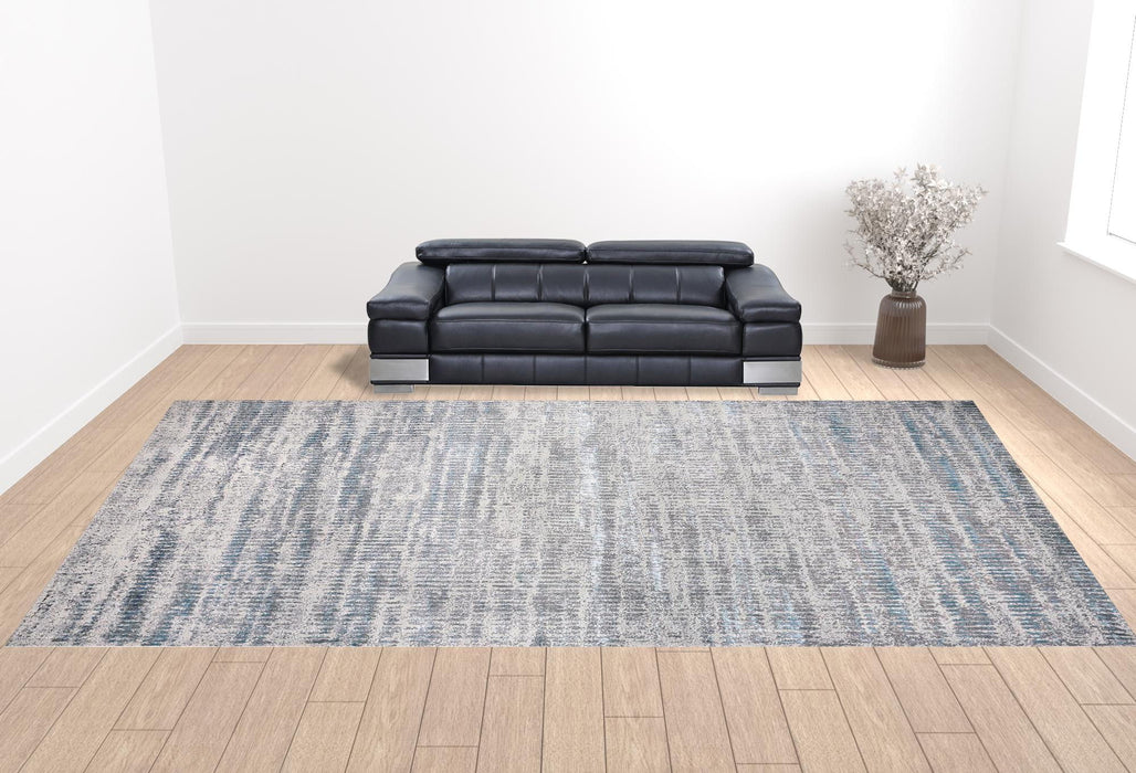 Abstract Area Rug - Blue Gray And Ivory