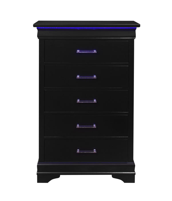 Solid Wood Five Drawer Chest with LED Lights 16" - Black