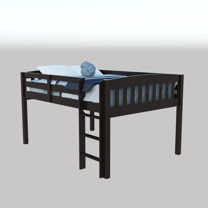 Solid Wood Full Double Size Loft Bed - Dark Brown