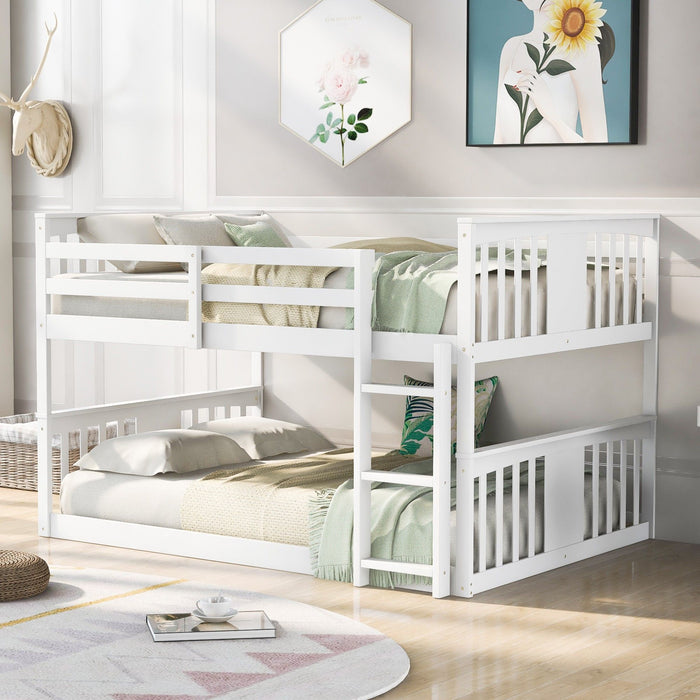 Full Over Full Bunk Bed with Ladder - White Classic