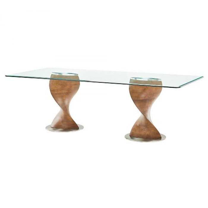 Rectangular Glass And Solid Wood Dining Table 95" - Clear And Walnut