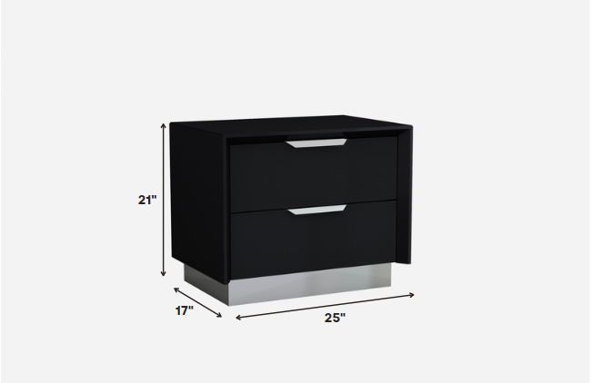 Nightstand With 2 Drawer - Black - Stainless Steel