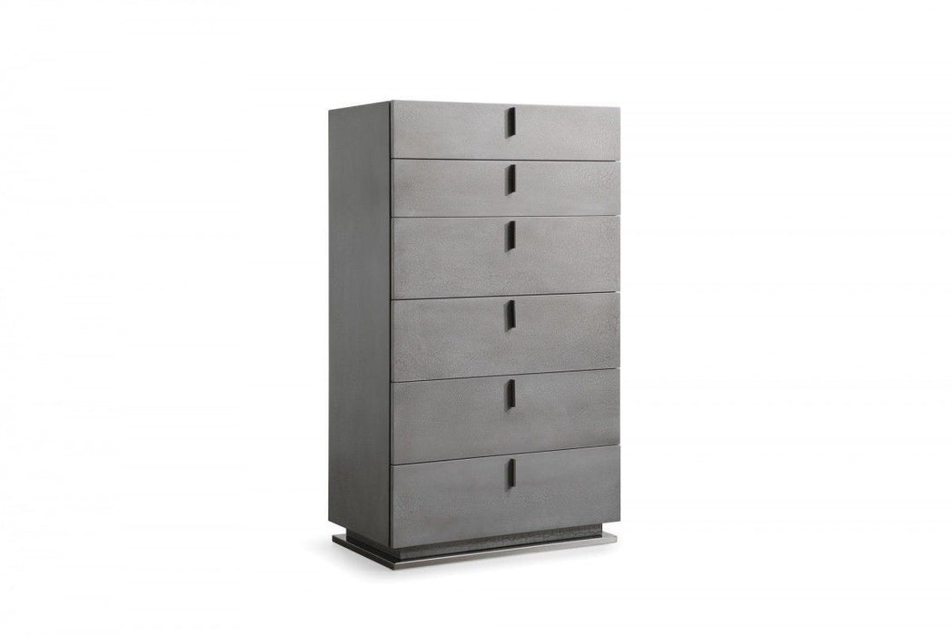 Manufactured Wood and Solid Wood Stainless Steel Six Drawer Standard Chest 30" - Gray
