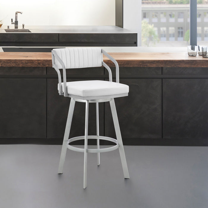 Faux Leather Bar Stool 26" - Timeless White