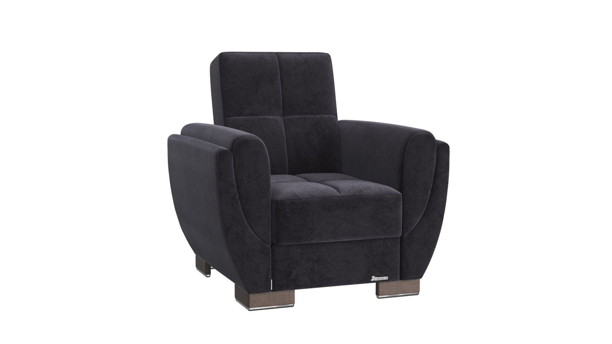 Microfiber And Gray Tufted Convertible Chair 36" - Black