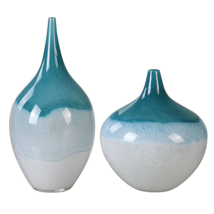 Carla - Vases (Set of 2) - White & Teal