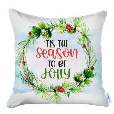 Merry Christmas Tis The Season Fabric Thow Pillows (Set of 4) - Multicolor