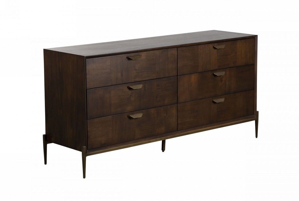 Manufactured Wood Six Drawer Double Dresser 63" - Dark Brown