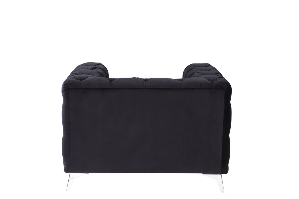 Velvet And Chrome Tufted Arm Chair 46" - Black