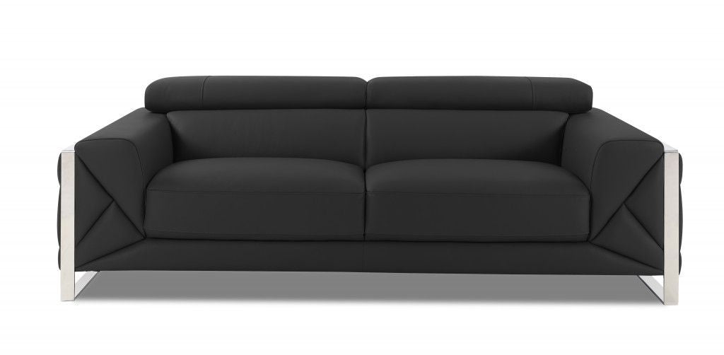 Genuine Leather Standard Sofa 89" - Dark Gray and Chrome