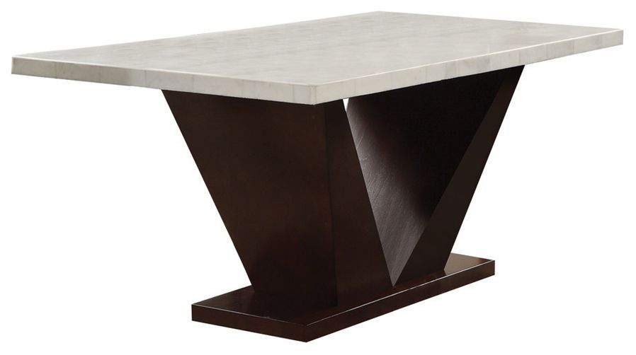 Contemporary Marble And Walnut Dining Table 65" - White