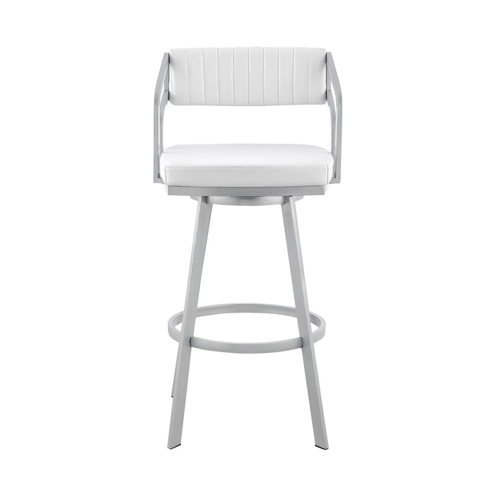 Faux Leather Silver Finish Swivel Bar Stool 30" - Timeless White
