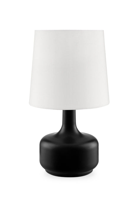 Bedside Table Lamp With White Shade - Black - Metal