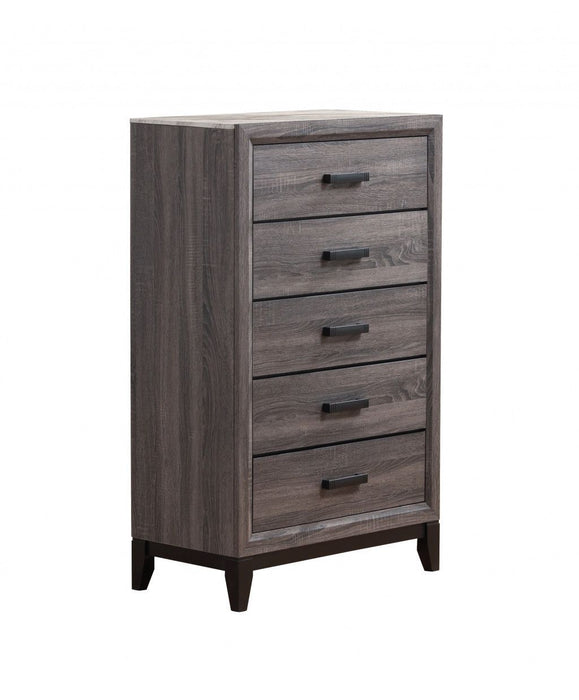 Solid Wood Five Drawer Standard Chest 31" - Faux Marble Gray