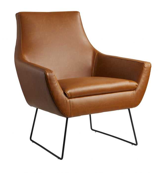 Retro Mod Distressed Faux Leather Arm Chair - Camel