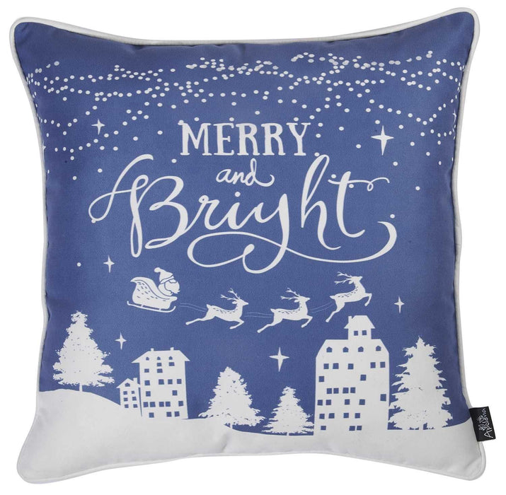 18"Lx18"H Christmas Merry Bright Throw Pillow Cover - Blue