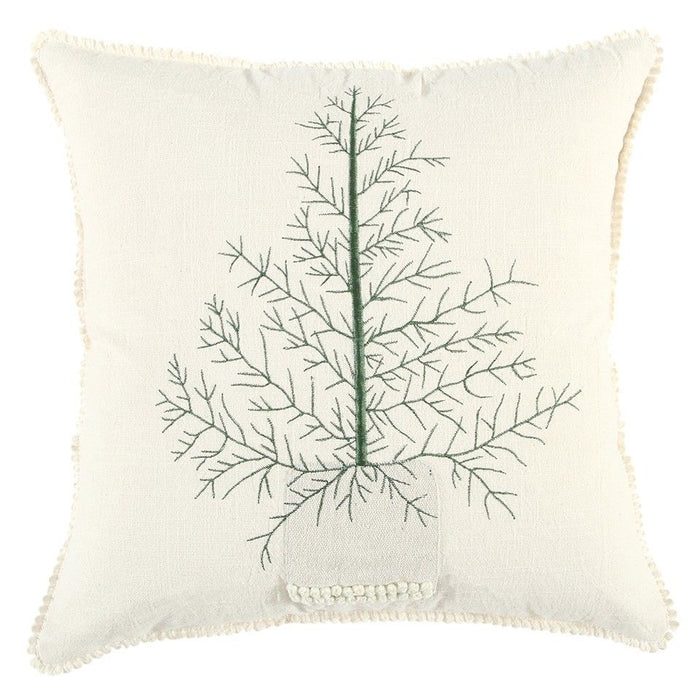 Contemporary Christmas Tree Throw Pillow - Ivory Natural And Green