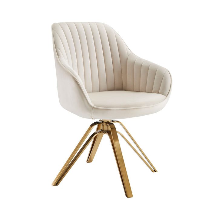 Velvet And Gold Swivel Arm Chair 23" - Off White