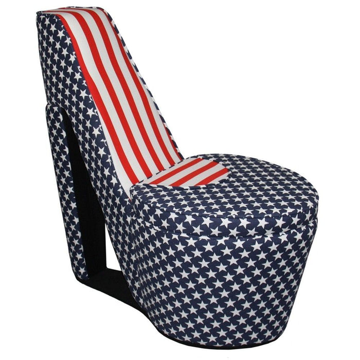 Patriotic Print 2 High Heel Shoe Storage Chair - Red White and Blue