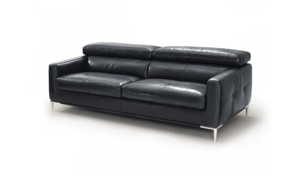 Silver Genuine Leather Standard Sofa 79" - Black
