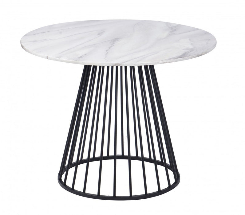 Rounded Manufactured Wood And Metal Dining Table 43" - White And Black