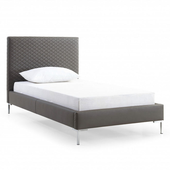 Twin Size Upholstered Faux Leather Bed Frame - Dark Gray