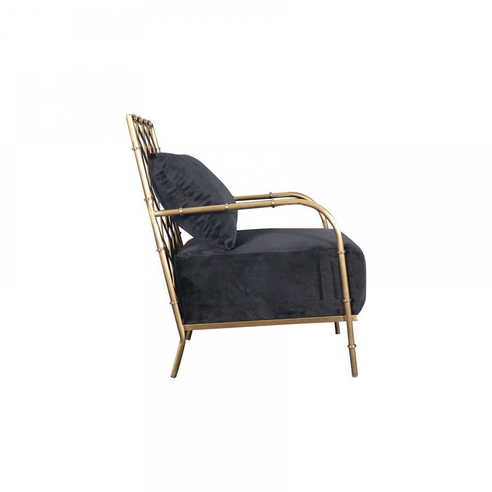 Velvet And Gold Solid Color Arm Chair 25" - Black