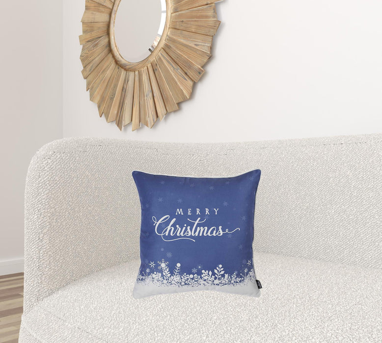 Merry Christmas Snow Scene Decorative Throw Pillow Cover - Blue