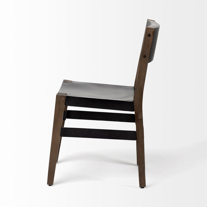 Black Iron Seat With Solid Brown Wooden Base Dining Chair
