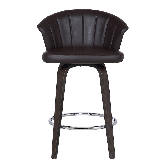 Faux Leather and Rustic Wood Back Swivel Bar Stool 30" - Dark Brown