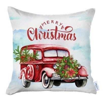 Merry Christmas Vintage Car Thow Pillow Covers (Set of 4) - Red