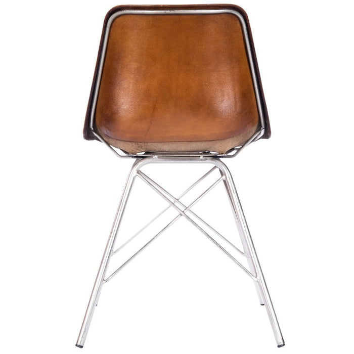 Faux Leather Side Chair 19" - Brown And Silver
