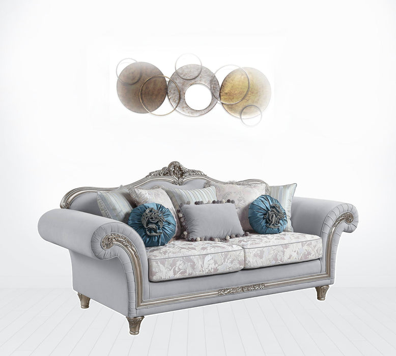 Sofa With Eight Toss Pillows 95" - Light Gray Linen And Platinum