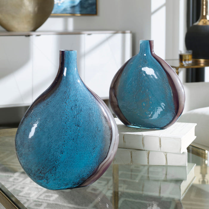Adrie - Art Glass Vases (Set of 2) - Black & Blue