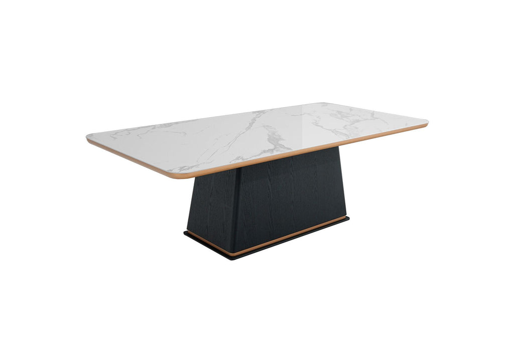 Ceramic Faux Marble And Black Rectangular Dining Table 94" - White
