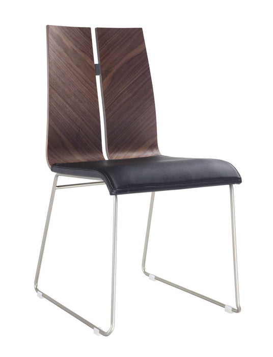 Faux Leather Solid Back Dining Chairs (Set of 2) - Silver Natural Walnut And Black