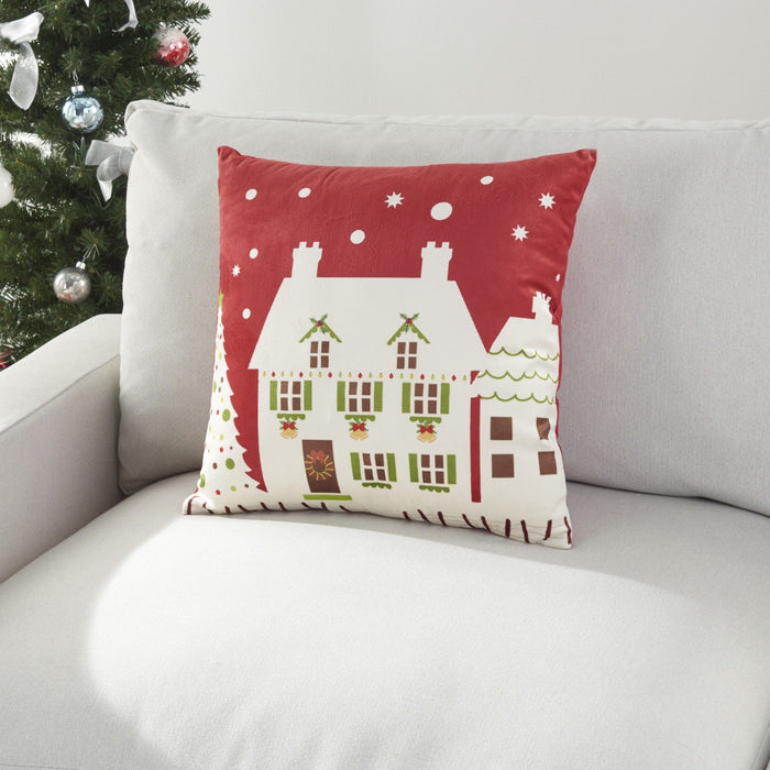 Christmas House Light Up Throw Pillow - Red And White