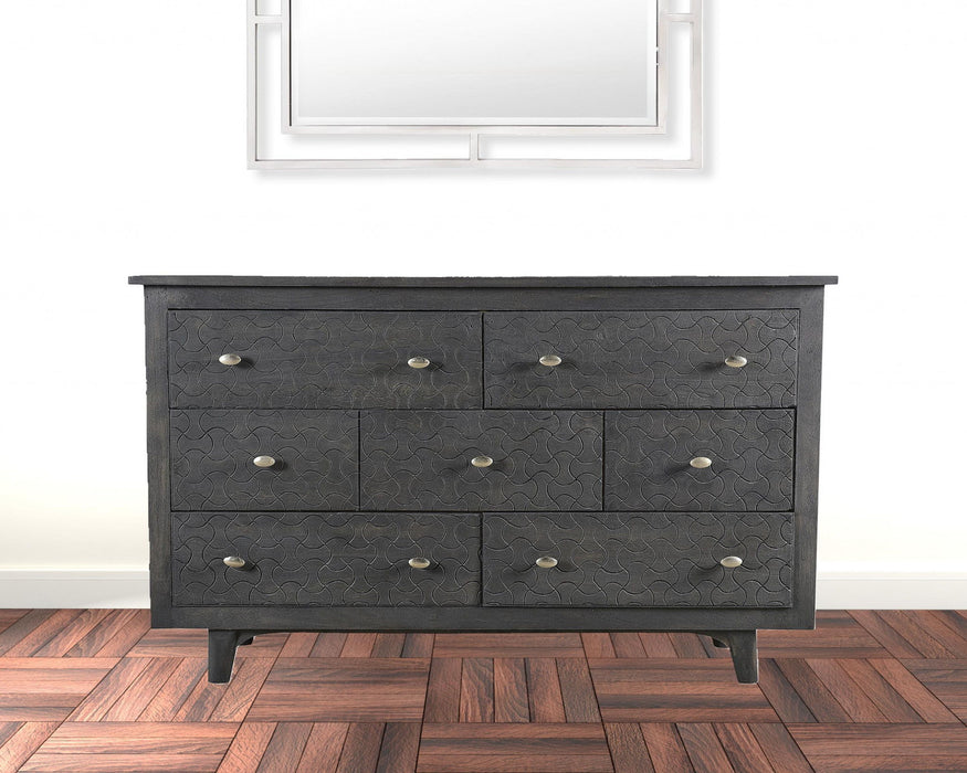 Solid Wood Seven Drawer Triple Dresser 60" - Gray Wash