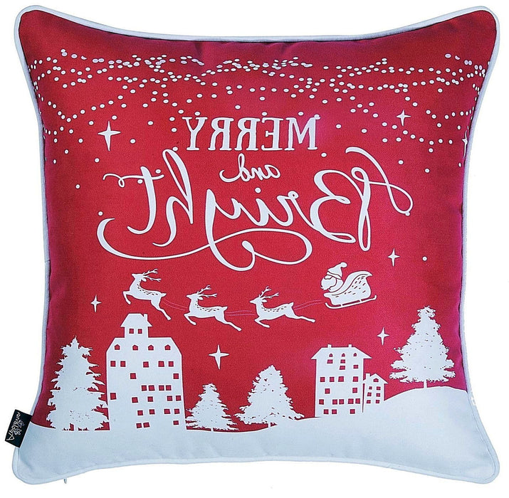 18"Lx18"H Christmas Merry Bright Throw Pillow Cover (Set of 4) - Multicolor