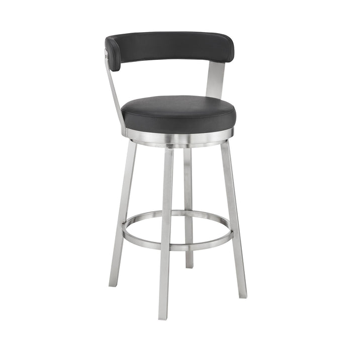 Faux Leather with Stainless Steel Finish Swivel Bar Stool 26" - Chic Black
