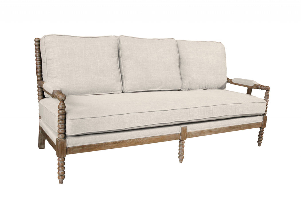 Sofa 75" - Ivory Linen Blend And Brown