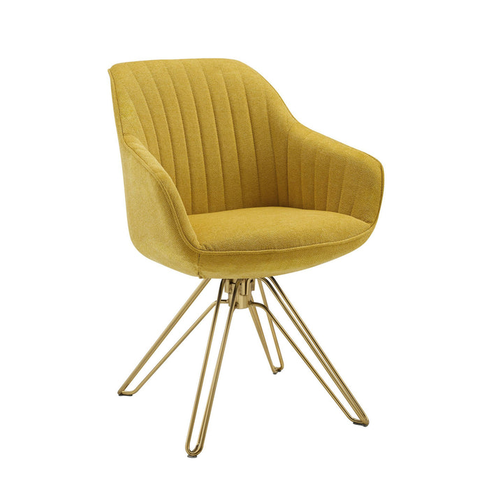 Fabric And Gold Swivel Arm Chair 23" - Yellow