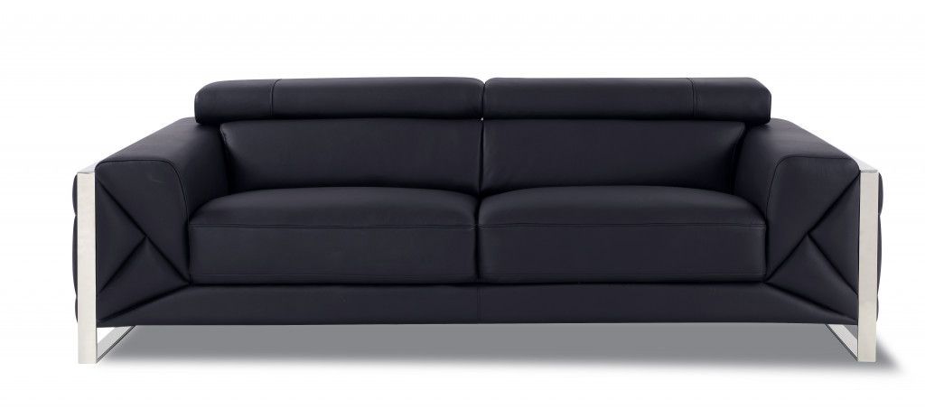 Genuine Leather Standard Sofa 89" - Black and Chrome