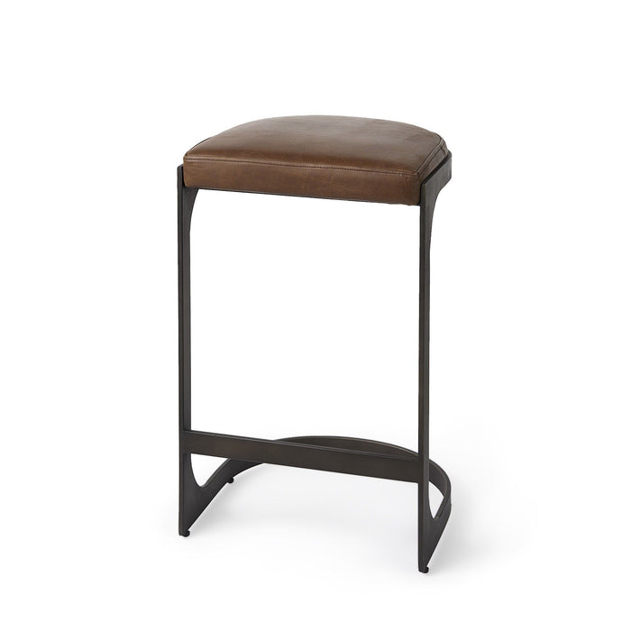 Leather C-Shape Metal Counter Stool - Brown