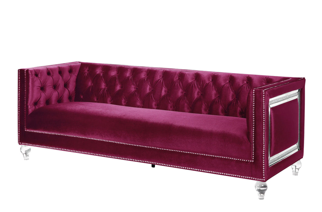 Sofa With Two Toss Pillows 89" - Burgundy Velvet And Black