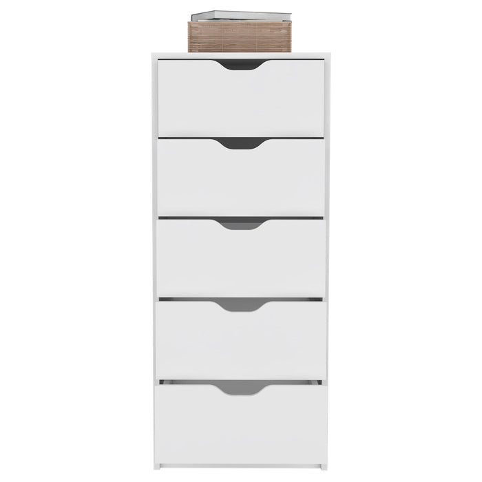 Manufactured Wood Five Drawer Tall and Narrow Dresser 18" - White