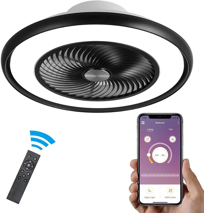 Modern Invisible Blade Ceiling Fan And Light - Black And White
