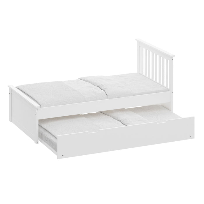 Solid Wood Twin Bed With Pull Out Trundle - White